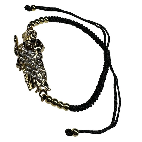 St Jude Bracelet Knotted Black Rope Gold Filled Pendant Adjustable NEW - Picture 2 of 2